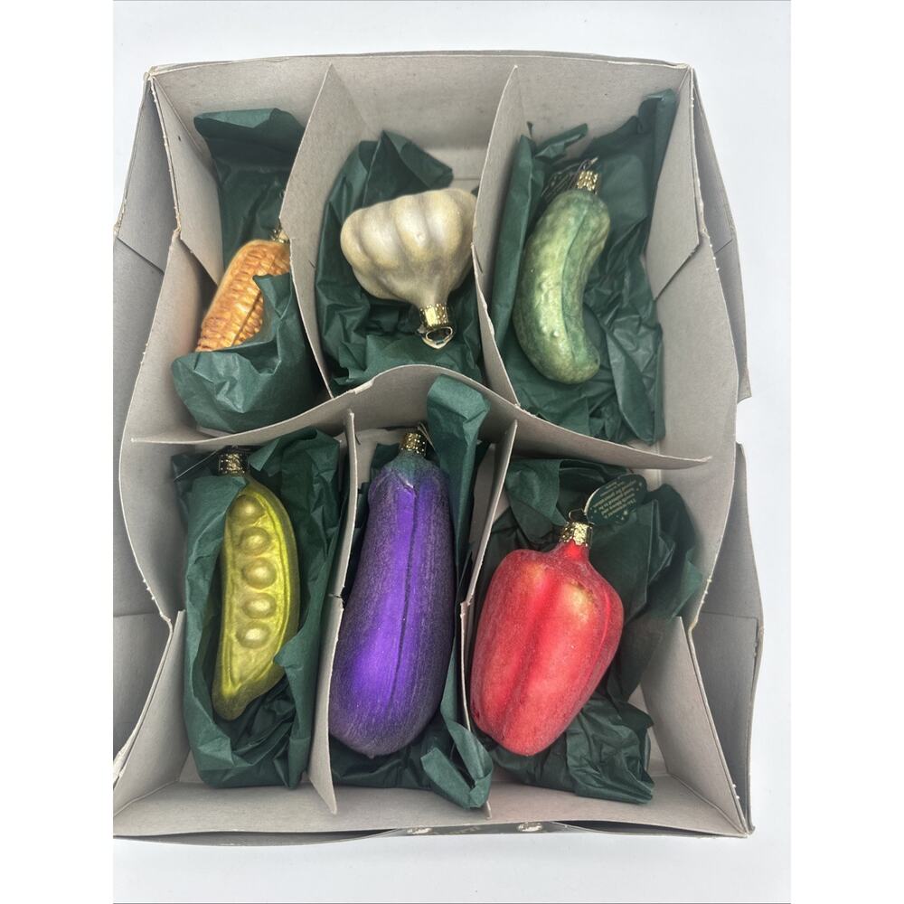 6 Christborn Glass Veggie Ornaments In Box With Tags